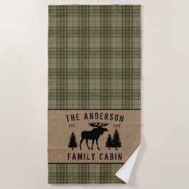 Rustikale Familienhütte Elche Kieferngrün Kariert  Strandtuch