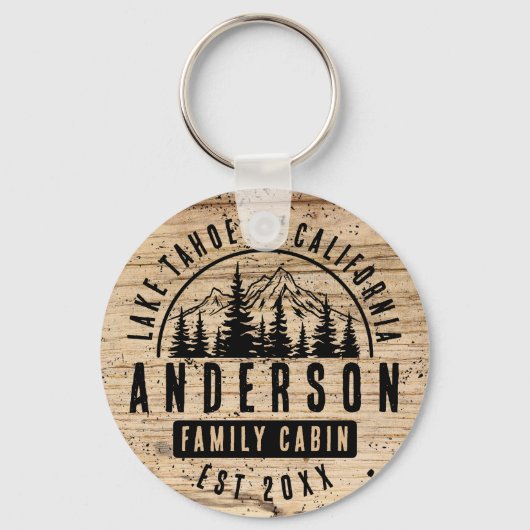 Rustikale Familienhütte | Holzeffekt Schlüsselanhänger (Rückseite)