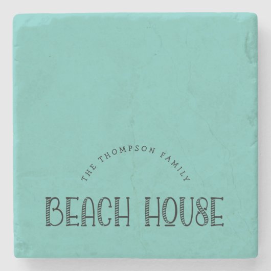Rustikale Familienname Beach House Typografie Aqua Steinuntersetzer (Vorderseite)