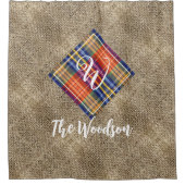 Rustikale Familiennamen, Mit Monogramm Burlap Duschvorhang (Vorderseite)