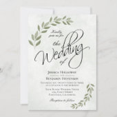 Rustikale Farbe Grün Wasserfarbe Blätter Chic Wedd Einladung (Vorderseite)