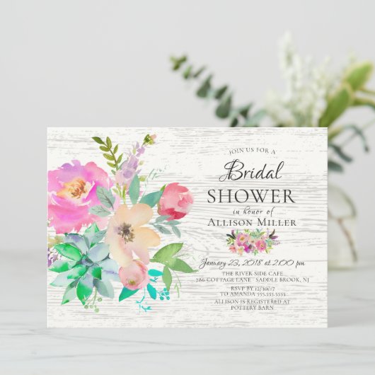 Rustikale farbenfrohe Blumendusche Einladungen (Stehend Vorderseite)
