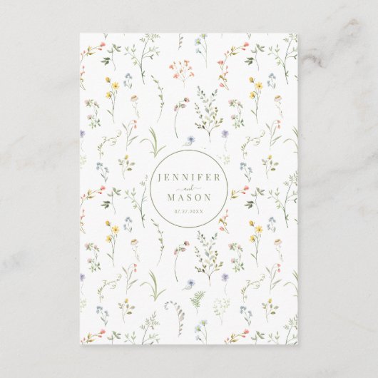 Rustikale farbenfrohe Wildblume Hochzeitsdetails K Begleitkarte (Rückseite)