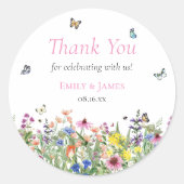 Rustikale farbenfrohe Wildblumen Hochzeit Danke Runder Aufkleber (Vorderseite)