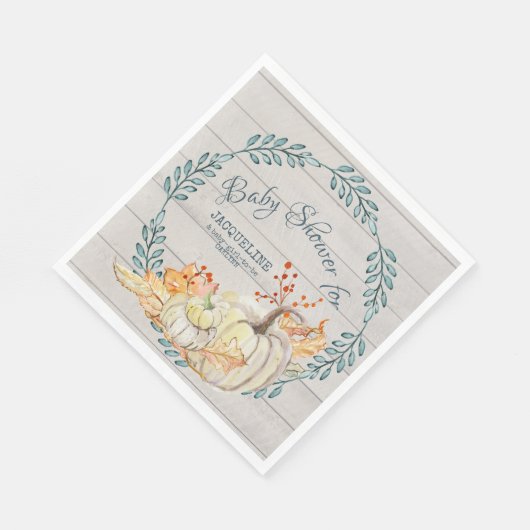 Rustikale Farm Fall Wreath n Pumpkin Baby Shower Serviette (Ecke)