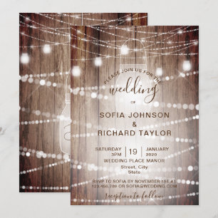 Rustikale Farm-Licht-Glas-Vintage-Holz-Einladung Einladung