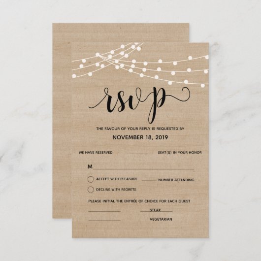 Rustikale Farm-Streichellichter Hochzeitskarte rsv Begleitkarte (Vorne/Hinten)