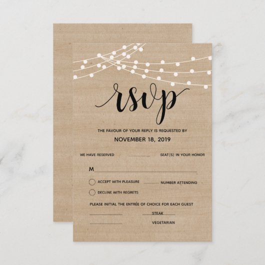Rustikale Farm-Streichellichter Hochzeitskarte rsv Begleitkarte (Vorne/Hinten)