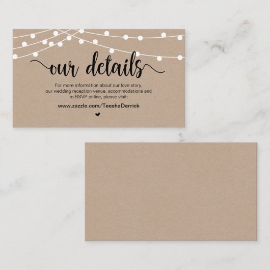 Rustikale Farm String Lights, Hochzeitdetails Begleitkarte (Vorne/Hinten)