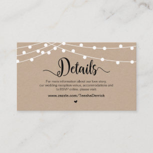 Rustikale Farm String Lights, Hochzeitdetails Begleitkarte
