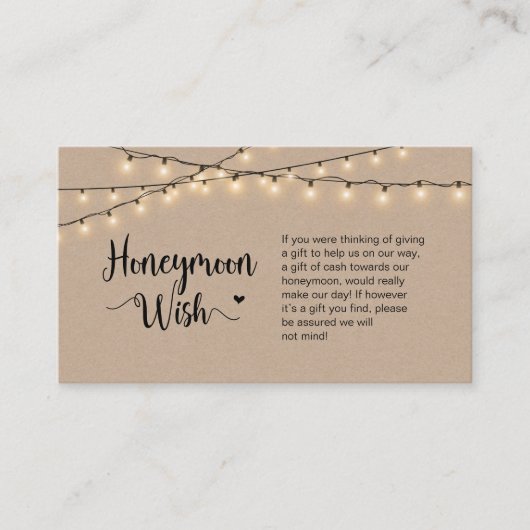 Rustikale Farm String Lights, Kraft, Honeymoon Wis Begleitkarte (Vorderseite)