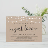 Rustikale Farm String Lights, Kraft Wedding Elopem Einladung (Stehend Vorderseite)
