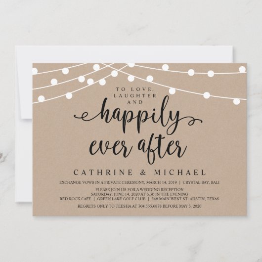 Rustikale Farm String Lights, Kraft Wedding Elopem Einladung (Vorderseite)