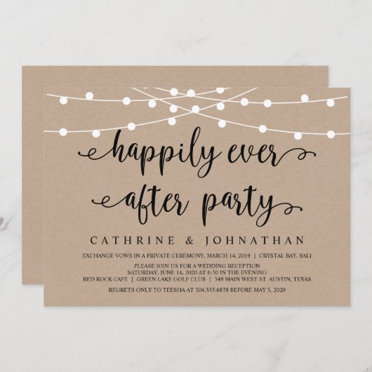 Rustikale Farm String Lights, Kraft Wedding Elopem Einladung (Vorne/Hinten)