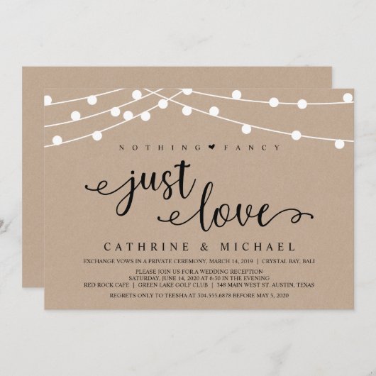 Rustikale Farm String Lights, Kraft Wedding Elopem Einladung (Vorne/Hinten)