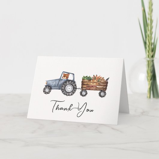 Rustikale Farm Traktor Teddy Bear Babydusche Dankeskarte (Vorderseite)
