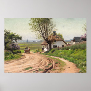 Rustikale Farmhouse-Cottage-Sommerstraßen-Kunst Poster