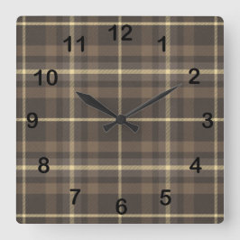 Rustikale Farmhouse-Karo-Tartan in Beige & Braun Quadratische Wanduhr