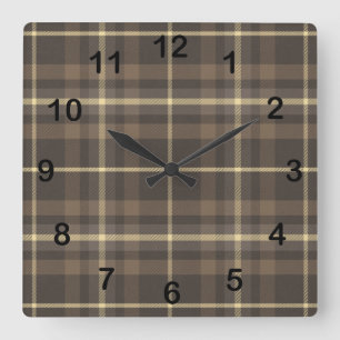 Rustikale Farmhouse-Karo-Tartan in Beige & Braun Quadratische Wanduhr