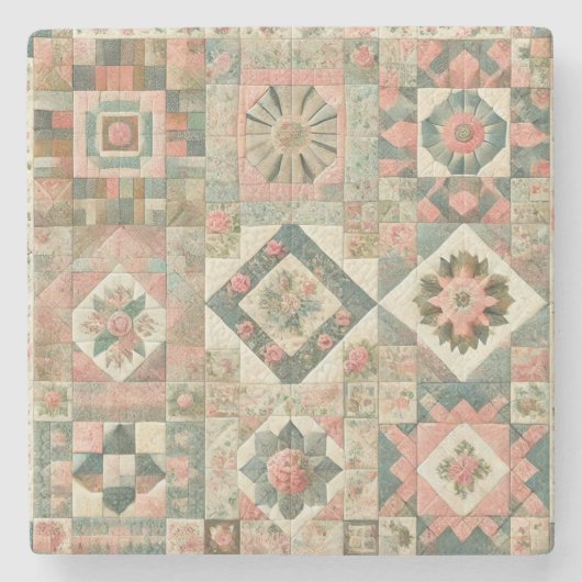Rustikale Farmhouse-Salbei-Grüne Patchwork-Wildblu Steinuntersetzer (Vorderseite)