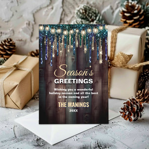 Rustikale Farmhouse-Weihnachten Blaue Glitter-Drip Feiertagskarte