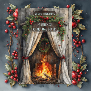 Rustikale Farmhouse-Weihnachtsmagie Kamin  Feiertagskarte