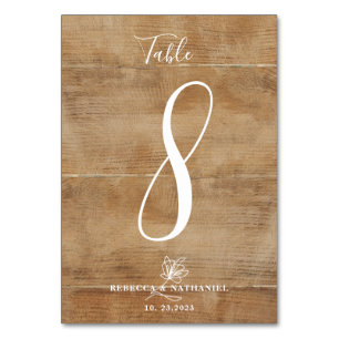 Rustikale Faux-Holz-Kalligrafie-Schrift Hochzeit Tischnummer