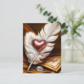 Rustikale Feder und Herzvalentin Postkarte (Stehend Vorderseite)