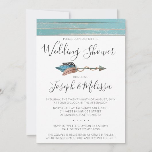 Rustikale Federn Pfeil Polterabend Einladung (Vorderseite)