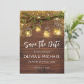 Rustikale Feenlichter Save-the-Dates, Mason-Gläser Einladung (Stehend Vorderseite)