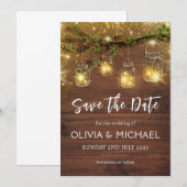 Rustikale Feenlichter Save-the-Dates, Mason-Gläser Einladung (Vorne/Hinten)