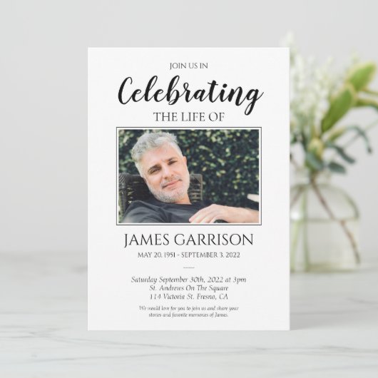 Rustikale Feier des Lebens mit Foto Einladung (Stehend Vorderseite)