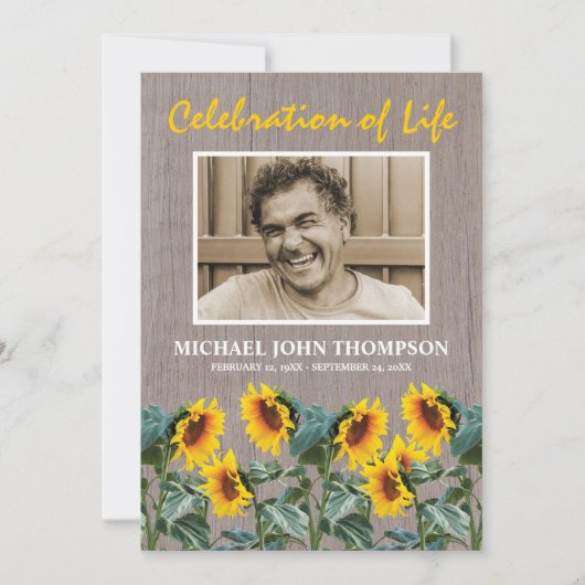 Rustikale Feier des Lebens | Sonnenblumen Einladung (Vorderseite)