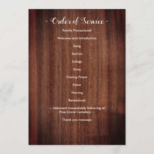 Rustikale Feier zum Gedenken an das Leben Programm (Rückseite)