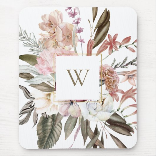 Rustikale Feminine Floral Bouquet mit Monogramm Mousepad (Vorne)