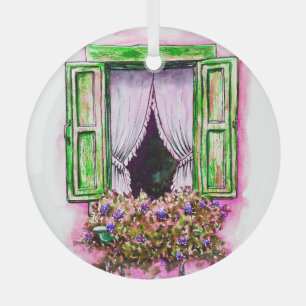 Rustikale Fenster: Aquarellbilder-Angebot. Ornament Aus Glas