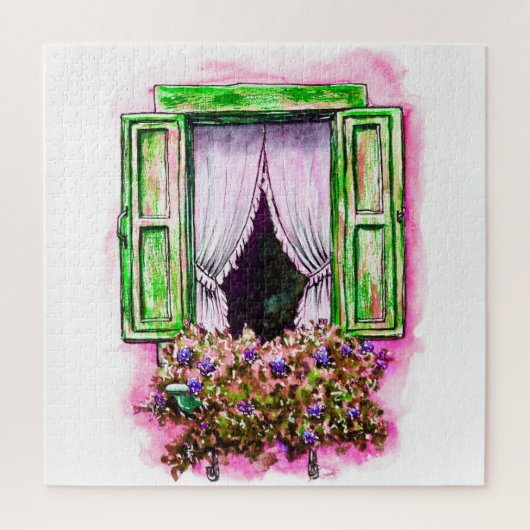 Rustikale Fenster: Aquarellbilder-Angebot. Puzzle (Vertikal)