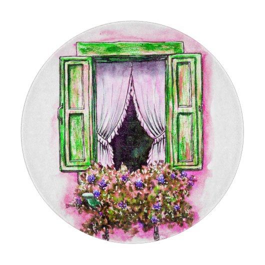 Rustikale Fenster: Aquarellbilder-Angebot. Schneidebrett (Vorderseite)