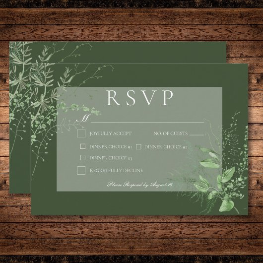 Rustikale Fern Foliage Emerald Green Dinner Hochze RSVP Karte