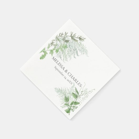Rustikale Fern Foliage White Dinner Hochzeit Serviette (Ecke)