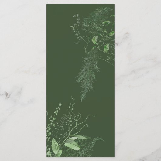 Rustikale Fern Green Foliage Emerald Wedding Long Menükarte (Rückseite)