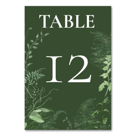 Rustikale Fern Green Foliage Emerald Wedding Tischnummer (Vorderseite)