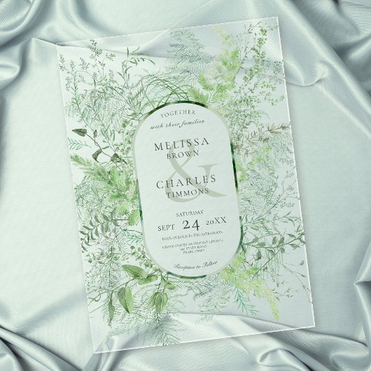 Rustikale Fern Green Foliage Smaragdgrüne Hochzeit Acryleinladungen