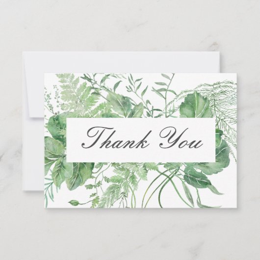 Rustikale Fern Green Foliage White Wedding Dankeskarte (Vorderseite)