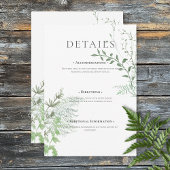 Rustikale Fern Green Foliage White Wedding Details Begleitkarte
