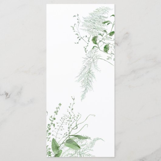 Rustikale Fern Green Foliage White Wedding Long Menükarte (Rückseite)