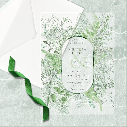 Rustikale Fern Green Foliage White Wedding Pergament Einladungen
