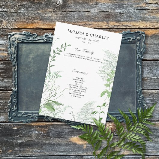 Rustikale Fern Green Foliage White Wedding Programm