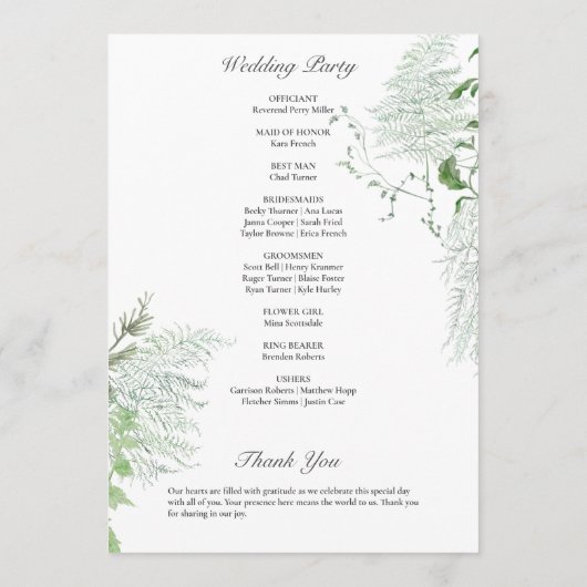 Rustikale Fern Green Foliage White Wedding Programm (Rückseite)