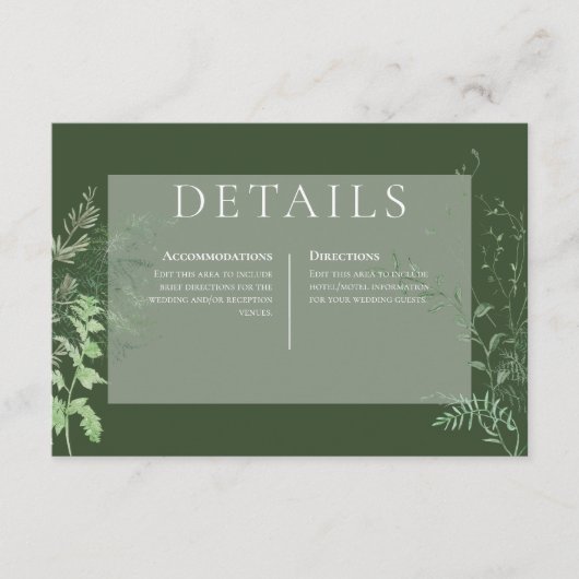 Rustikale Fern Green Folies Smaragdgrüne Details Begleitkarte (Vorderseite)